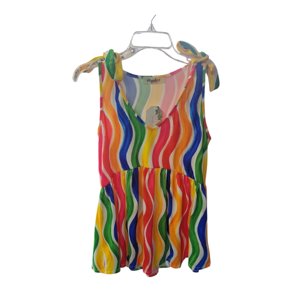 Haptics | Multi-colored Stripe | Tie Shoulder Top | Small | NWT